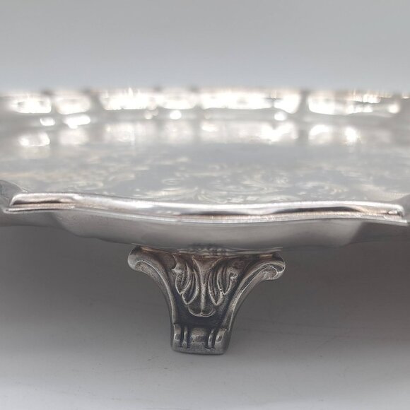 King's Plate Silver Plated Tea Set: Teapot, Creamer, Sugar Bowl & Platter - Picture 7 of 11